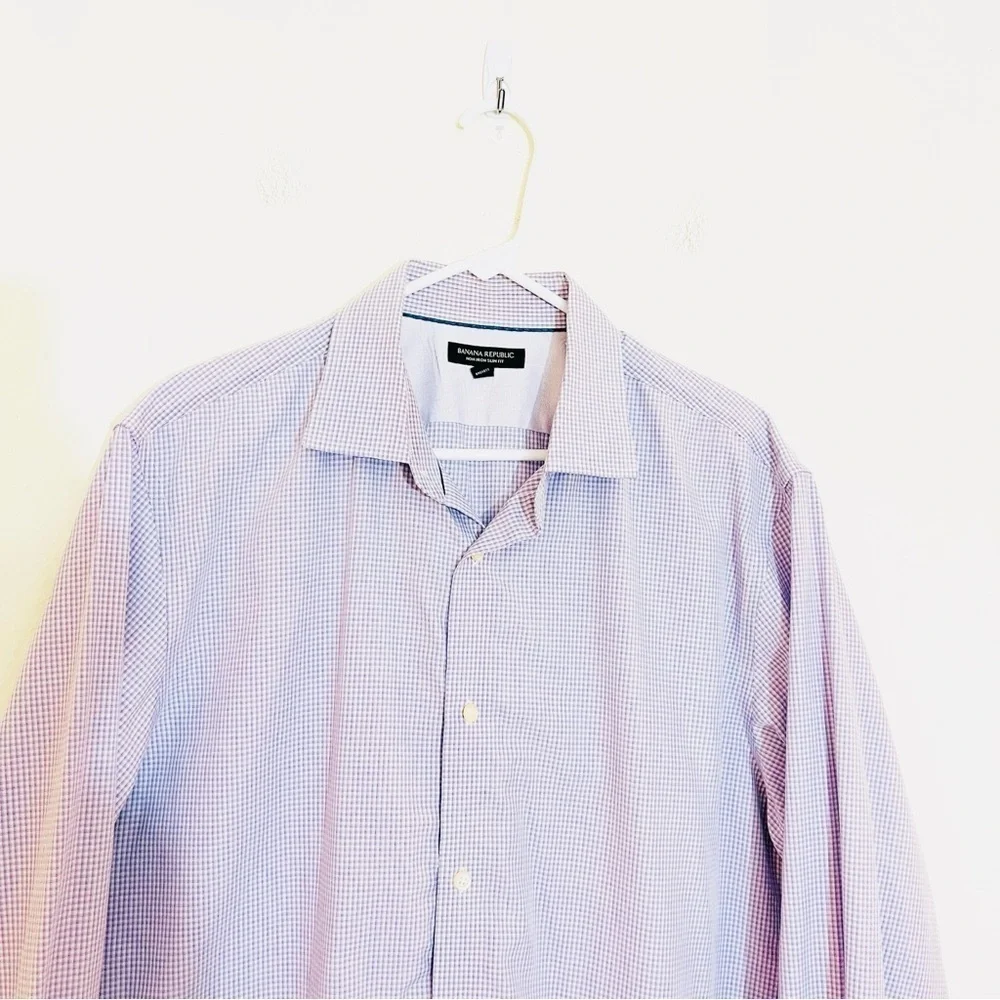 Banana Republic Non-Iron Slim Fit Plaid Button Down Shirt Men XL Preppy Career